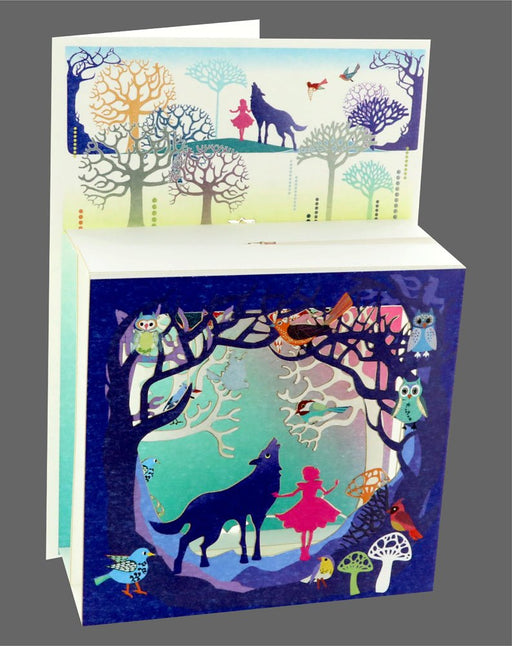 3D Magic Box Greeting Card - Girl And Wolf