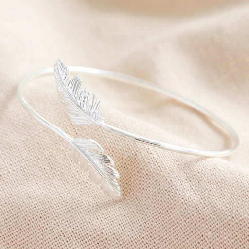 Lisa Angel Silver Bangle - Feather - Something Different Gift Shop