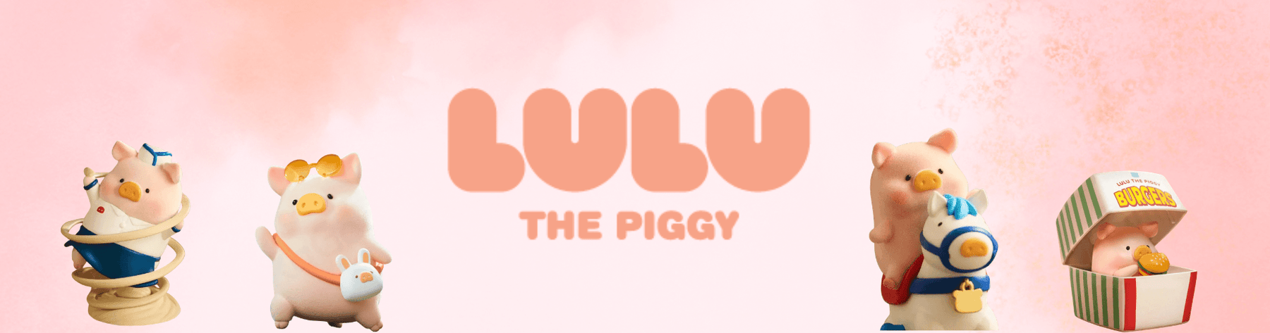 Pink Lulu The Piggy blog banner featuring collectible blind box characters and Lulu The Piggy logo