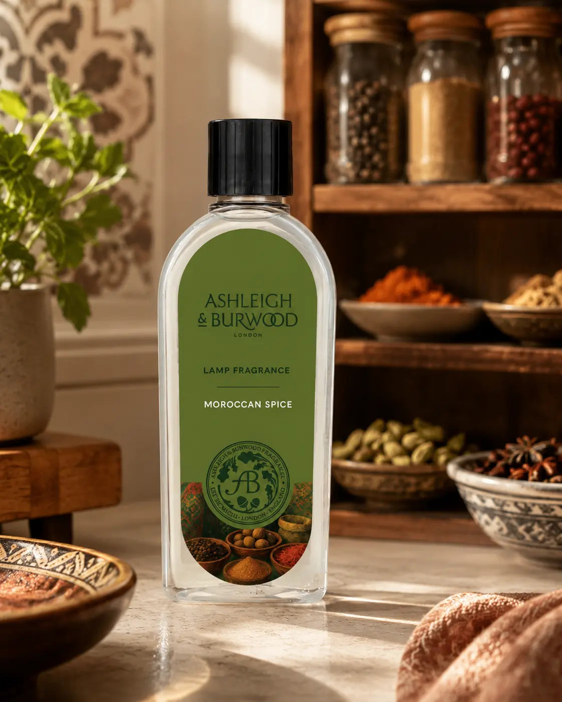 Ashleigh & Burwood fragrance lamp oil bottles in a range of home fragrance scents
