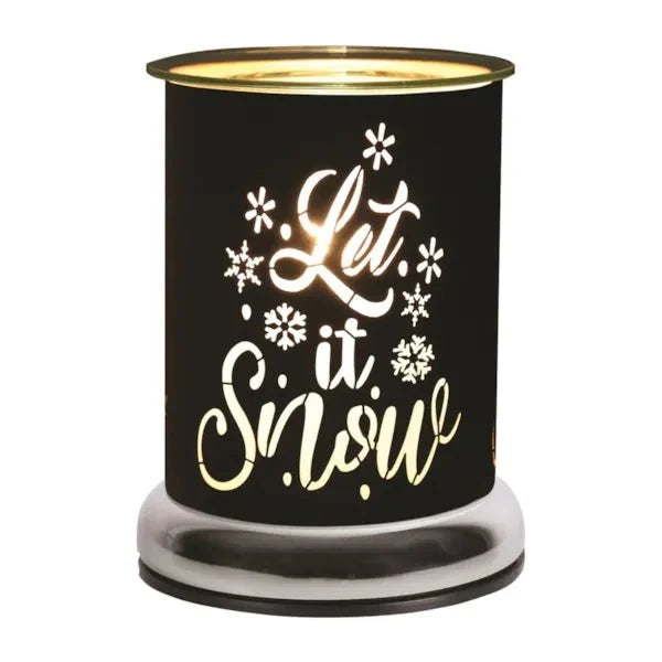 Touch electric wax melt burner with glowing black Let It Snow silhouette, 17cm