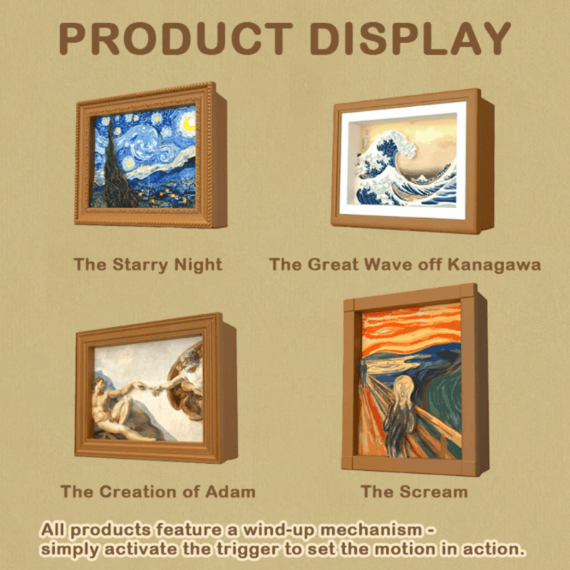52TOYS Living Paintings product display guide showing all four collectible artwork designs