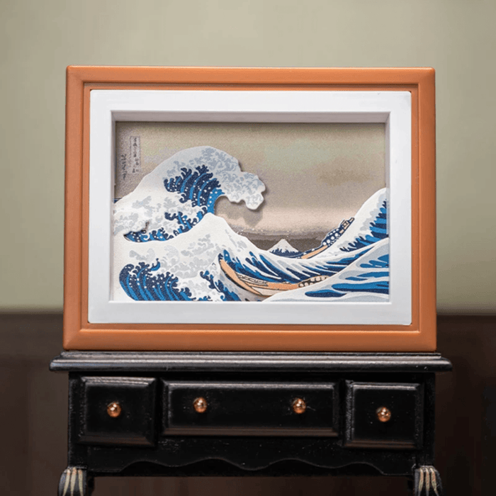 52TOYS Living Paintings blind box miniature display inspired by The Great Wave off Kanagawa in a framed display