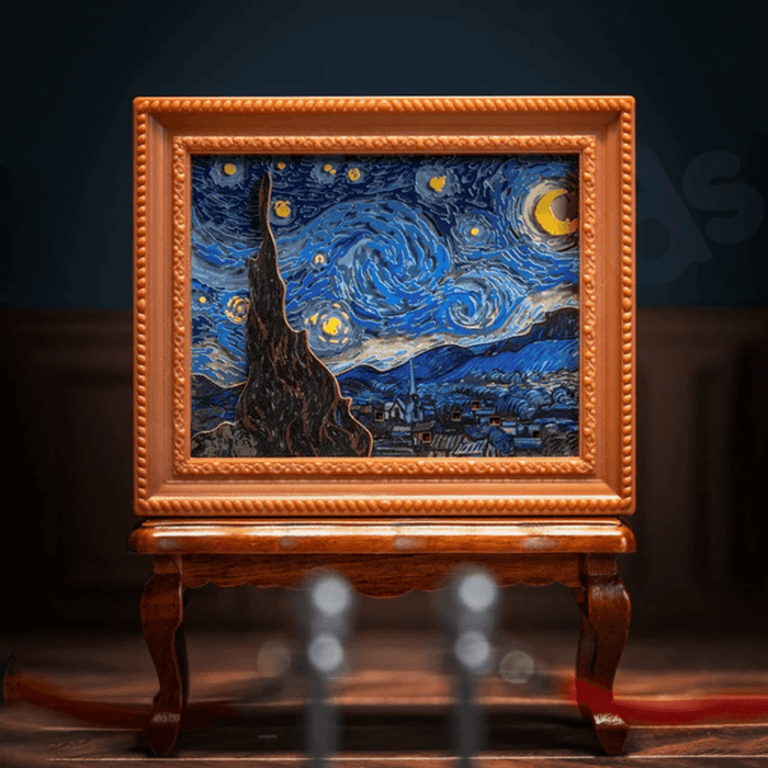 52TOYS Living Paintings blind box miniature display inspired by The Starry Night in an ornate frame