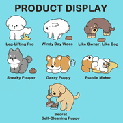 52TOYS PooPoo Pups character guide showing six regular dogs and secret Self-Cleaning Puppy