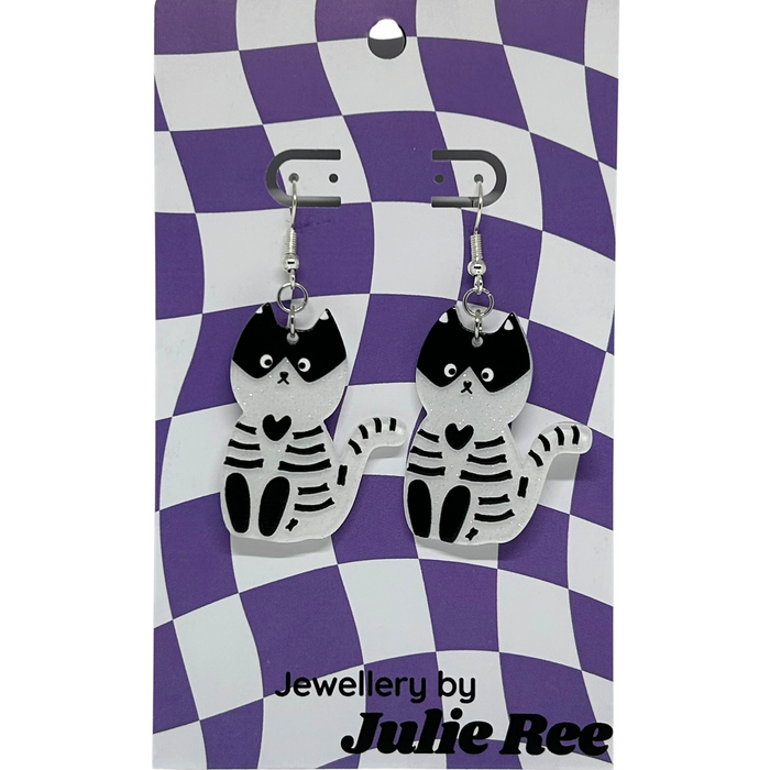 Julie Ree Earrings - Skeleton Cat