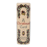 Spine of ceramic A Christmas Carol book vase with holly garlands and lantern motif