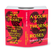 A Court of Thorns and Roses open book vase with red Sarah J Maas cover design