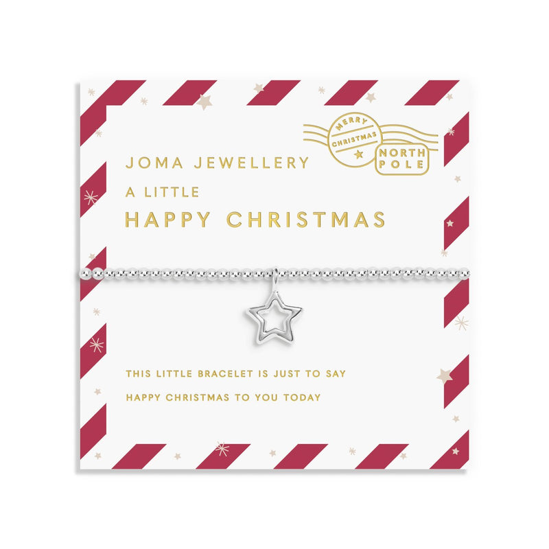 Candy‑stripe presentation card for A Little “Happy Christmas” star bracelet

