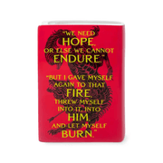 Reverse of A Court of Thorns and Roses book-shaped vase featuring story quotes