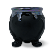 Rear view of black ceramic ACOTAR Cauldron vase with sculpted feet