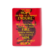 Back of ACOTAR ceramic book candle featuring a printed quote from A Court of Thorns and Roses