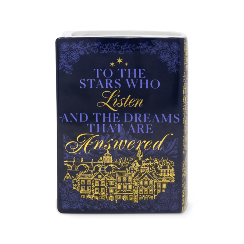 Velaris ACOTAR book vase featuring To the Stars Who Listen quote on the reverse