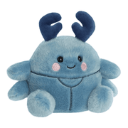 Angled view of Palm Pals Agatha Beetle blue beetle plush toy