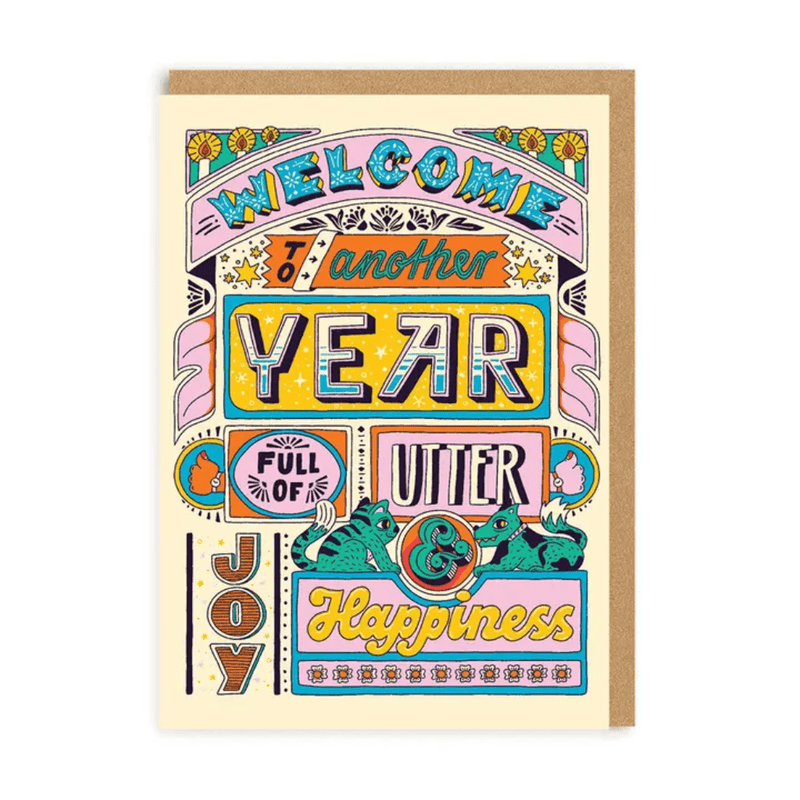 Another Year Full Of Happiness colourful embossed birthday card designed by Frieda Ruh