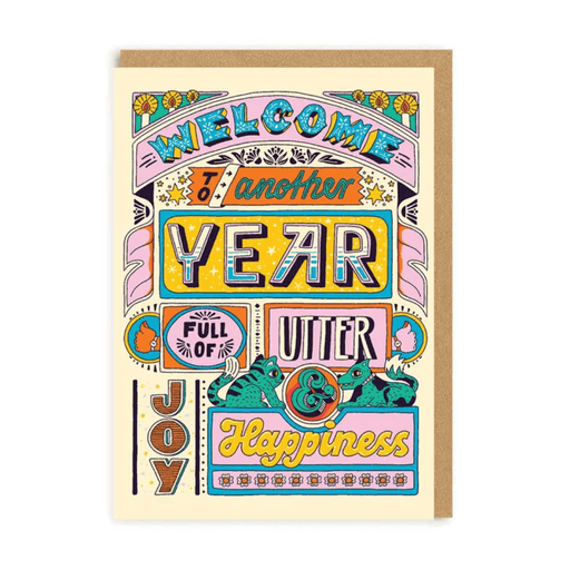 Another Year Full Of Happiness colourful embossed birthday card designed by Frieda Ruh