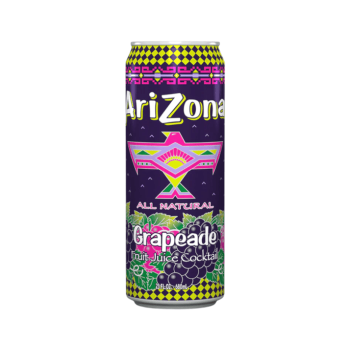 AriZona All Natural Grapeade Fruit Juice Cocktail 680ml can with sweet juicy grape flavour