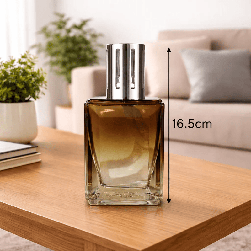 Large amber-coloured Ashleigh & Burwood fragrance lamp measuring 16.5cm high