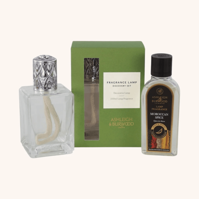 Ashleigh & Burwood Clear Fragrance Lamp Discovery Set with 250ml Moroccan Spice Lamp Fragrance