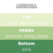 Aurora scent card with wax melt fragrance details and themed background
