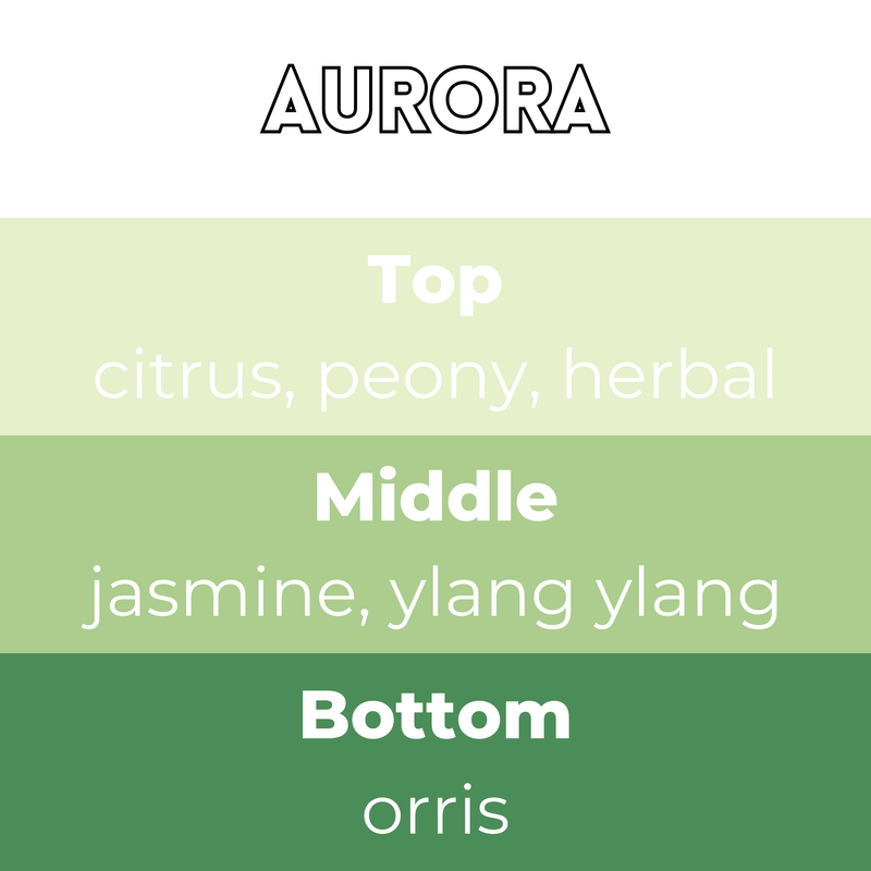 Aurora scent card with wax melt fragrance details and themed background