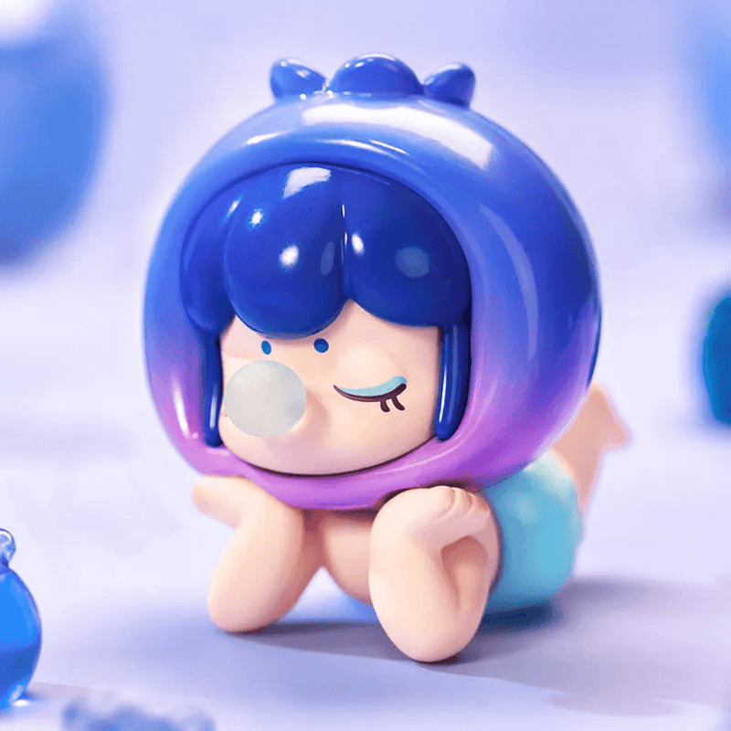 Blueberry figure in deep-blue berry hood, pastel bubble gum – Baby Nanci Blind Box
