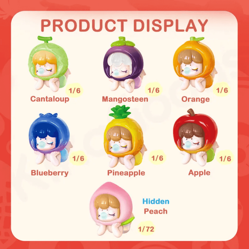 Illustrated display of all Baby Nanci Fruits Blind Box designs & pull rates

