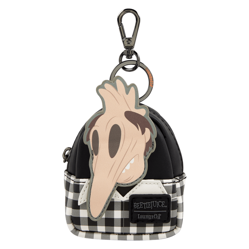 Loungefly Beetlejuice mini backpack bag charm keyring featuring Adam Maitland with black gingham pocket