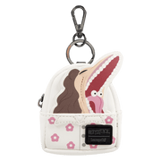 Loungefly Beetlejuice mini backpack bag charm keyring featuring Barbara Maitland stretched-mouth design with white floral pocket