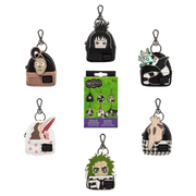 Assortment of Loungefly Beetlejuice mystery mini backpack bag charms with retail box packaging