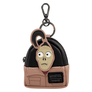 Loungefly Beetlejuice mini backpack bag charm keyring with Shrunken Head character and tan pocket