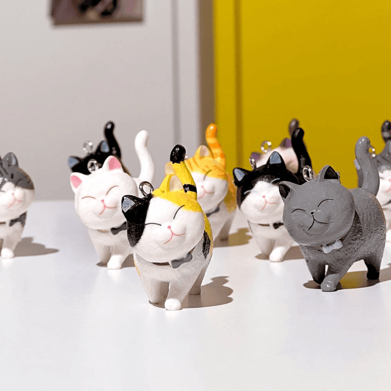 Best Friend Cat Figure Collectable Keyring Random Box close-up of multiple smiling cat figures in different colours