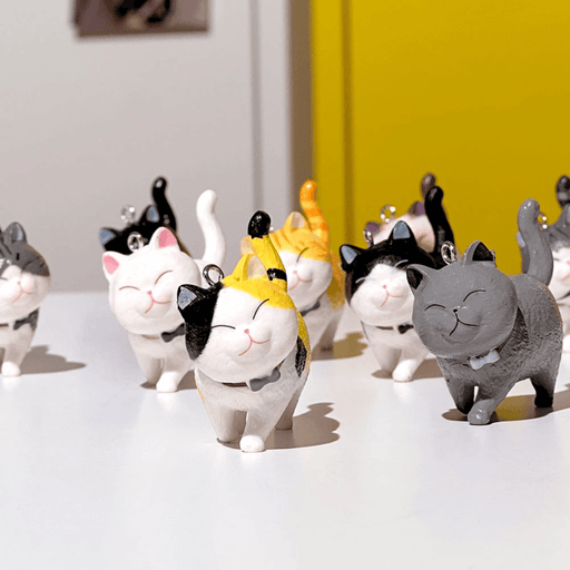 Best Friend Cat Figure Collectable Keyring Random Box close-up of multiple smiling cat figures in different colours