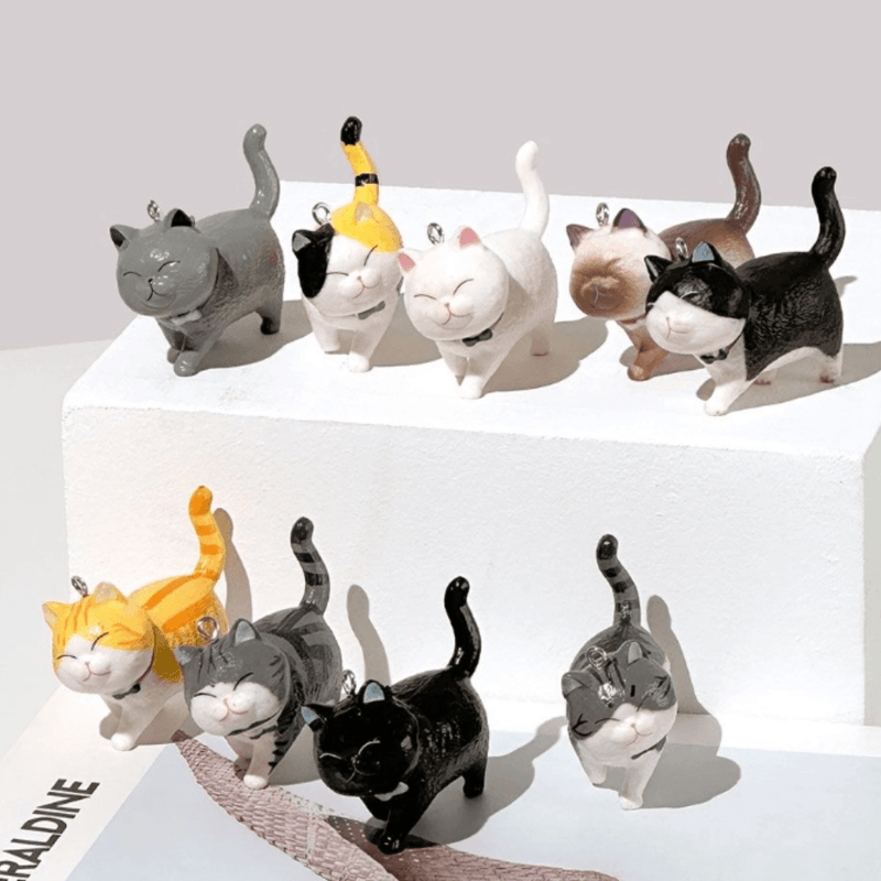 Best Friend Cat Figure Collectable Keyring Random Box character line-up showing the different cat colour designs together