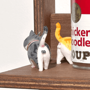 Best Friend Cat Figure Collectable Keyring Random Box showing the rear view of grey and ginger cat figures on a wooden shelf