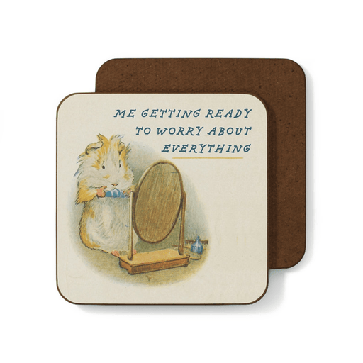 Funny Betiobca coaster featuring an anxious character and worry about everything slogan