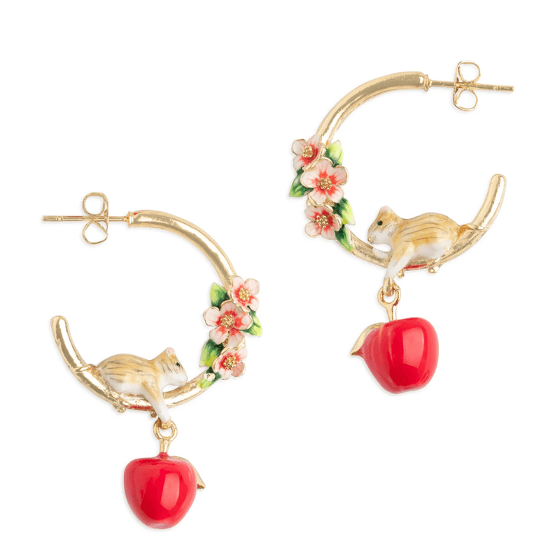 Bill Skinner Apple Blossom & Mouse Hoop Earrings