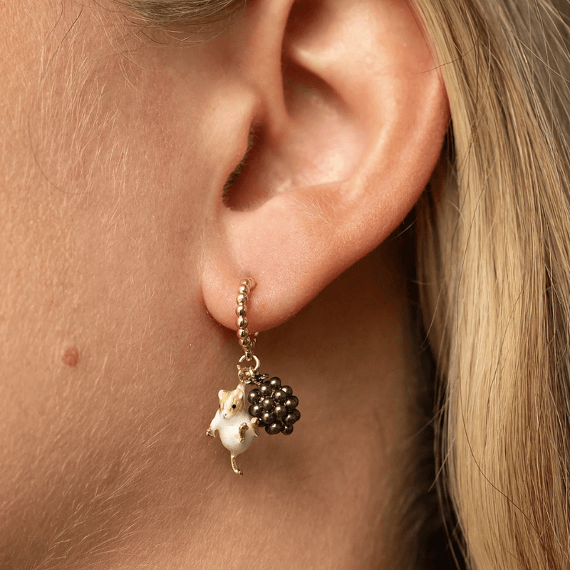 Bill Skinner Blackberry & Mouse Beaded Hoop Earrings worn