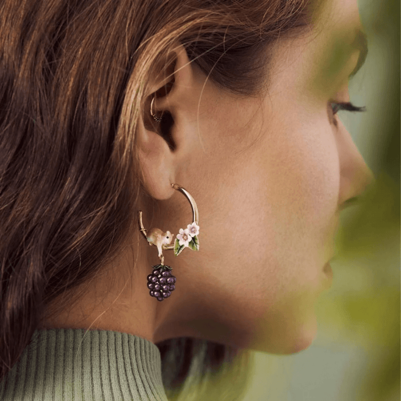 Bill Skinner Blackberry & Mouse Hoop Earrings worn