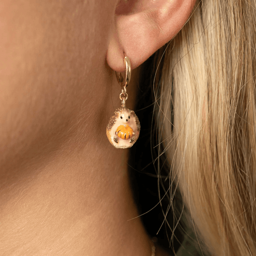 Bill Skinner Hedgehog & Pumpkin Huggie Earrings worn