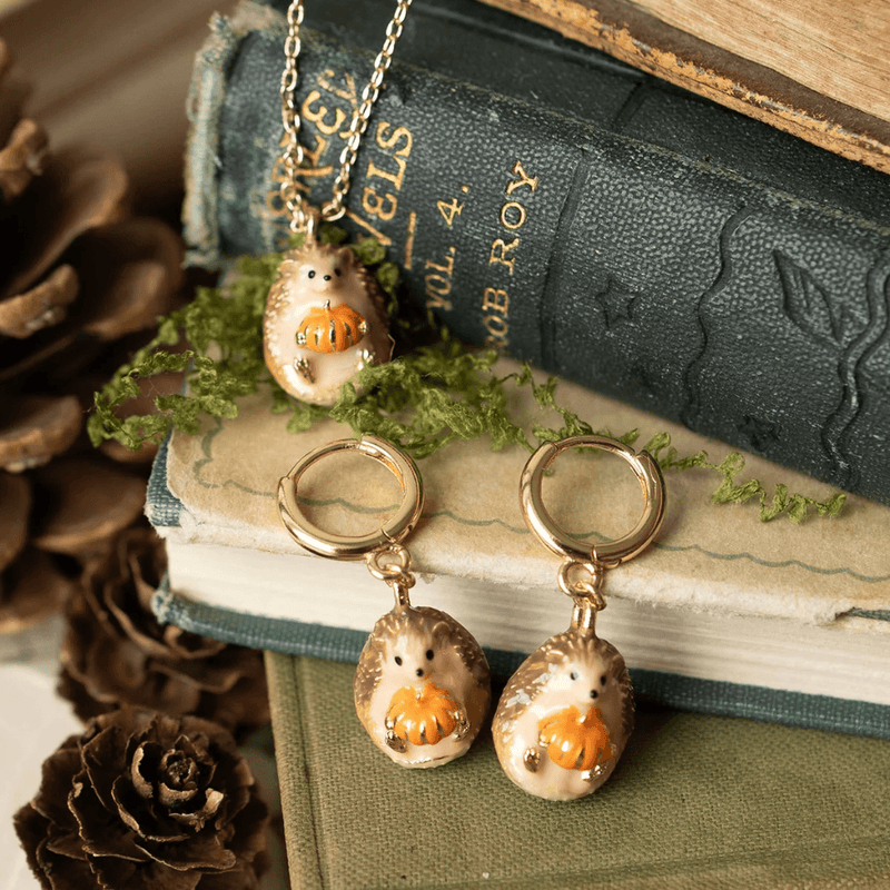 Bill Skinner Hedgehog & Pumpkin jewellery necklace and earrings