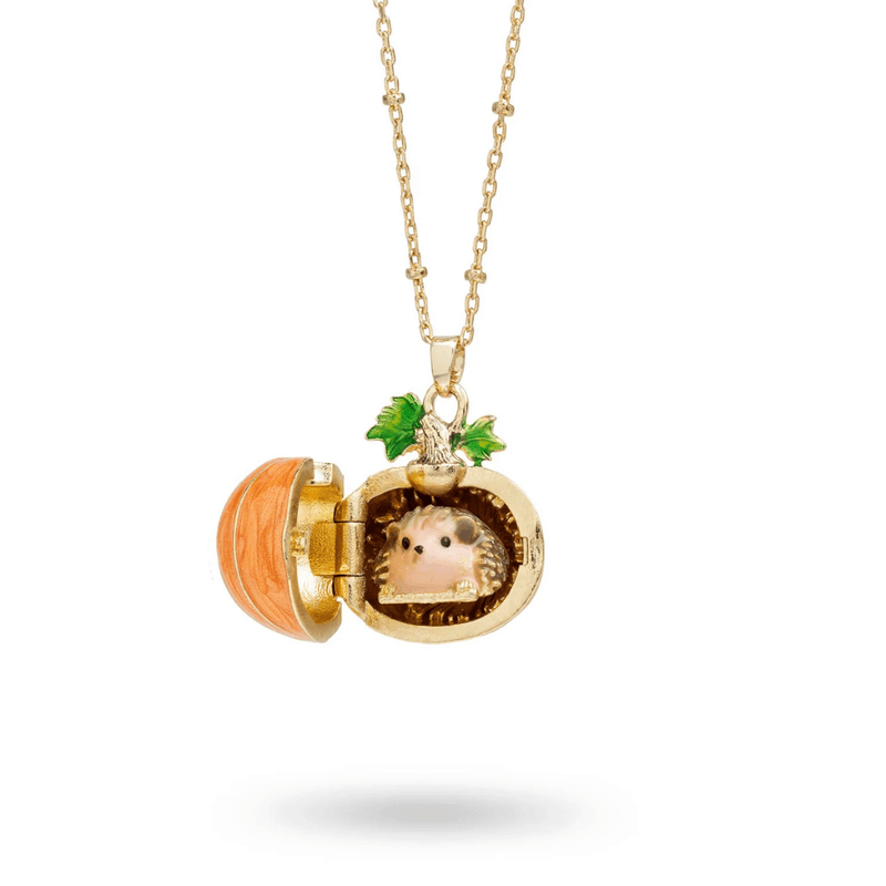 Bill Skinner Hedgehog & Pumpkin Locket Necklace open