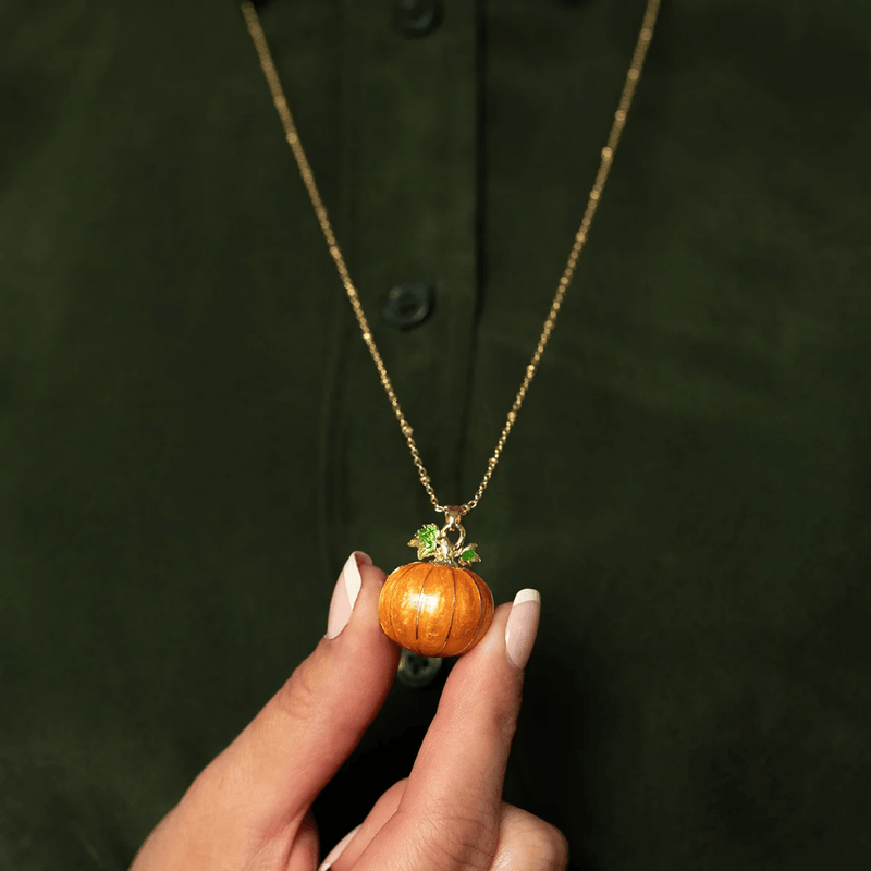 Bill Skinner Hedgehog & Pumpkin Locket Necklace worn
