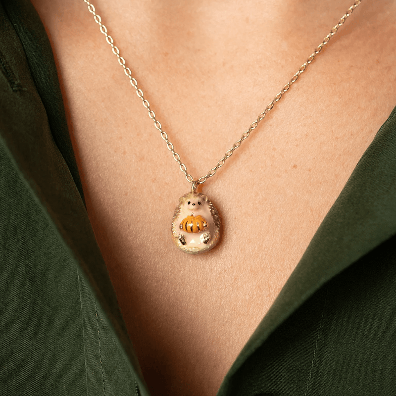 Bill Skinner Hedgehog & Pumpkin Mini Pendant Necklace close-up