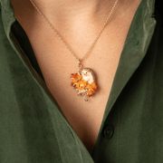 Bill Skinner Hedgehog & Pumpkin Pendant Necklace worn