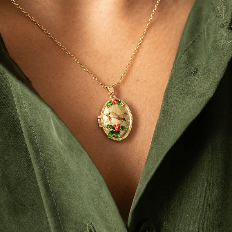 Bill Skinner Robin & Holly Cameo Locket Necklace worn