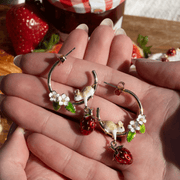 Bill Skinner Strawberry & Mouse Hoop Earrings with red strawberry charms