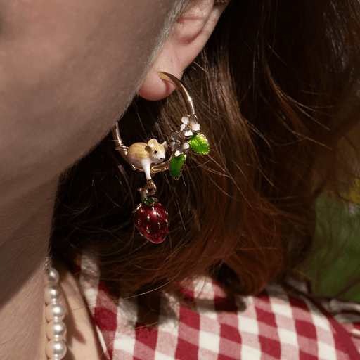 Bill Skinner Strawberry & Mouse Hoop Earrings worn