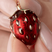 Red enamel strawberry detail on Bill Skinner locket necklace