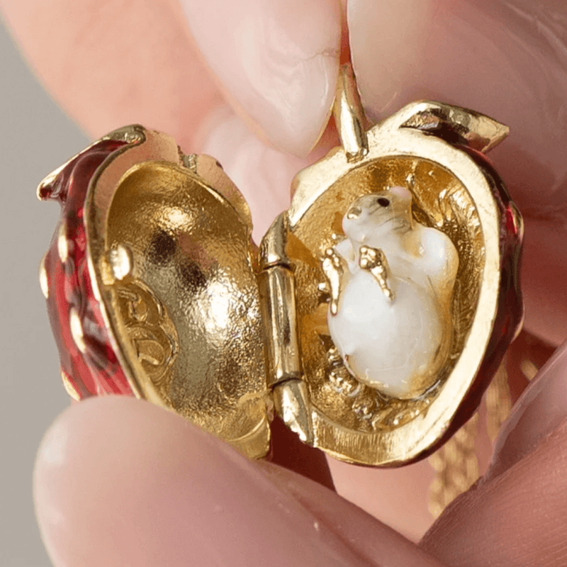 Bill Skinner Strawberry & Mouse Locket Necklace worn open